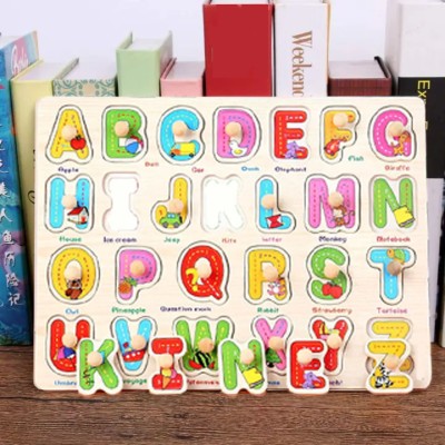 Plus Shine Wooden Educational English Alphabet Peg Puzzles Board Learning Toys with Picture(1 Pieces)