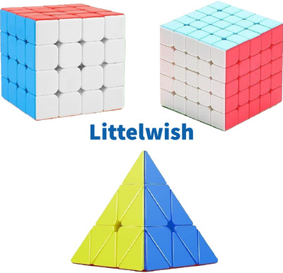 littlewish Cube Combo Of 4x4x4x4 5x5x5x5x And PyramidTriangle Magic Puzzle Cube pack of 3(3 Pieces)