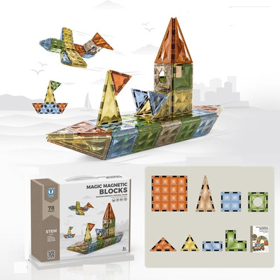 SALPITOYS Magnetic Tiles Building Blocks Set 78 PCS Colorful 4D Diamond Magnet Toys(78 Pieces)