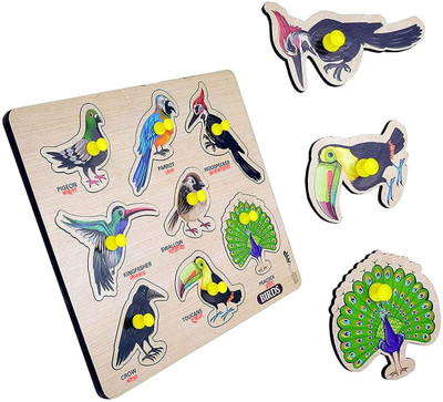 FORSIKHA Birds Name Identification Tray with Knobs Colorful Birds Puzzles with Picture(1 Pieces)