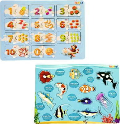 Todfod Wooden Jigsaw Puzzles English numbers & Fish Characters For Kids(1 Pieces)