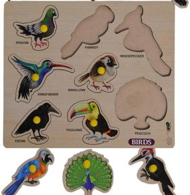 HIGHSEAS Colorful Birds Name with Shapes Board Puzzle with Knobs Learning Game For Kids(1 Pieces)