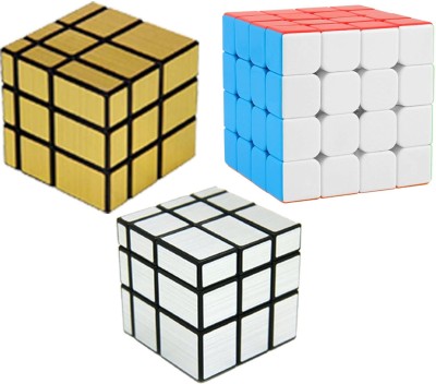 Vaniha Cube Combo of 4X4,Gold Mirror,Silver Mirror High Speed Stickerless Magic Cube(3 Pieces)