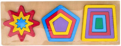 kidzoie Rainbow Wooden Shape Puzzle Board Toy for Kids(3 Pieces)