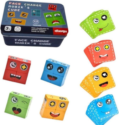 Eligent Enterprise Emoji Cube Face change cube game puzzle wooden toys for kids(16 Cubes,64 Cards)(1 Pieces)
