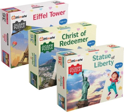 Mittimate Jigsaw Puzzle Combo: Christ, Eiffel Tower, Statue of Liberty: 3-in-1 Set(36 Pieces)