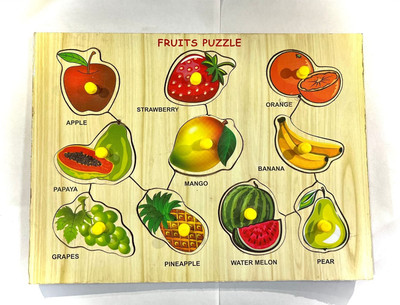 HIGHSEAS Educational and Learning Wooden Fruits Name Matching Puzzle Toys Board Tray(1 Pieces)