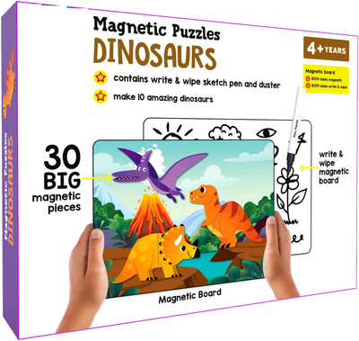 zokato Magnetic Puzzles Dinosaurs with Big Magnetic Write & Wipe Magnetic Board(30 Pieces)