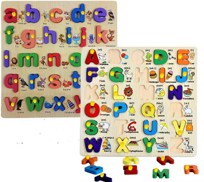 SHALAFI Combo Capital and Small Alphabets Puzzle Board With Picture ABC Letters Toys(2 Pieces)