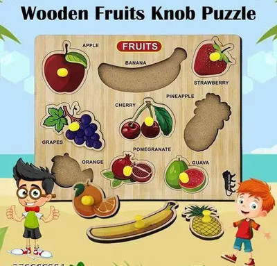 HIGHSEAS 9 Different Fruits Shapes with Name Matching Puzzle Educational&Learning Board(1 Pieces)