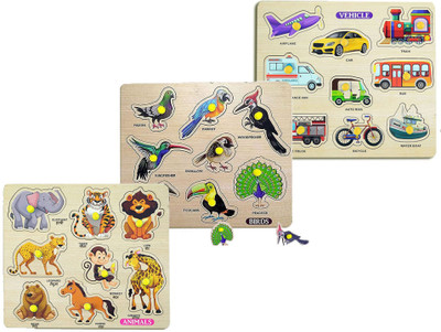SHALAFI Educational and Learning Toy Birds, Animals and Transports Name Puzzle Board(3 Pieces)