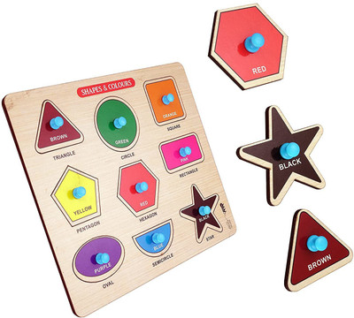 VINMOT Mini Wooden Shape and Colors Puzzle with Knobs, Educational and Learning Game(9 Pieces)
