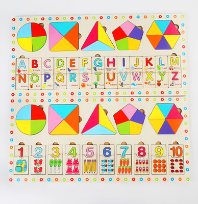 poksi ABC and 123 board for kids | with colourful Shapes, Fraction Learning(Multicolor)