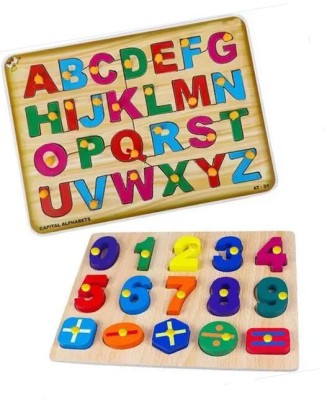 Cyrus Pack Of 2 Learning Alphabets Letters Toys + Wooden Number Shape Puzzles for Kids(Multicolor)