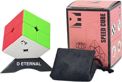 D ETERNAL Cube 2x2 High Speed Stickerless Magic Puzzle 2 by 2 With Cube Stand & Pouch Bag(1 Pieces)