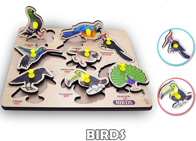 HIGHSEAS Birds Wooden Puzzle Kids Games Toys Beautiful Birds Name with Shapes Board(1 Pieces)