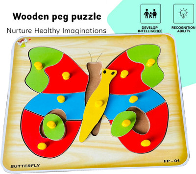 blue seed Learning Game Animal Butterfly Shape Jigsaw Pegs Puzzles Board Montessori Toys(1 Pieces)