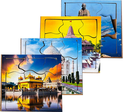 HIGHSEAS Pack of 4 Wonders of India Jigsaw Puzzle Set Wooden Golden Temple Paperless Toy(4 Pieces)
