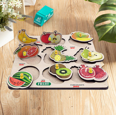 Plus Shine Educational Game Wooden Board Fruit Name Puzzle Learning Toys Brain Development(1 Pieces)