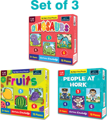 BOOKFORD My Baby'S First Dinosaurs&People atwork&Fruits Puzzle Game&Fun&Learning(Set of3)(45 Pieces)