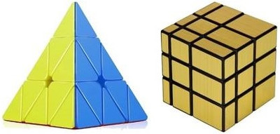 Toy Arena Combo of High Speed Pyraminx (Pyramid) and Gold MAgic Mirror Cube Brain Teaser Toy(1 Pieces)