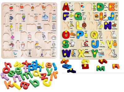 SHALAFI Set of 2 Uppercase&Lowercase Alphabets Puzzle Board With Picture Learning Toys(2 Pieces)