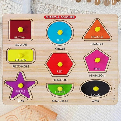 HIGHSEAS Wooden Geometry Puzzles Shapes Matching Board Montessori Brain Teaser Toys(1 Pieces)