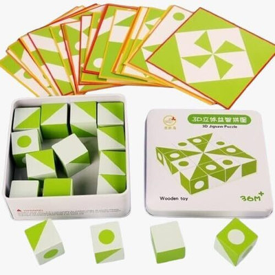 SPRSE Building Blocks Toys Wooden Magic Cube Puzzle Matching Montessori 30 Geometric(30 Pieces)
