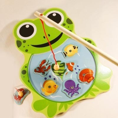 SHALAFI Wooden Magnetic Fishing Catching Games Magnetic Frog Sorting Shape Toys(1 Pieces)