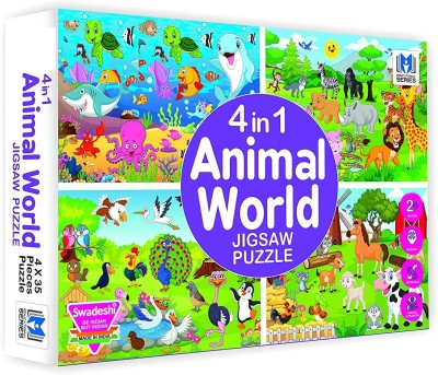 PEZYOX Animal World 4 Jigsaw Puzzles for Kids(140 Pieces)