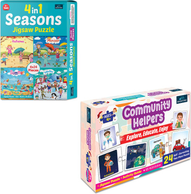 BOOKFORD 4 in 1 Seasons and Community Helpers Jigsaw Puzzle |Set of 2(144 Pieces)
