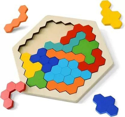 Dwiti Enterprise Hexagon Puzzle Shape Pattern Block Geometric IQ Game(14 Pieces)