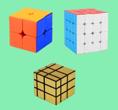 vworld High Speed Smooth Stickerless Cube Combo Of 2x2,4x4x4x4 And Gold Mirror cube(3 Pieces)