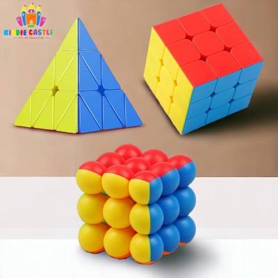 Kiddie Castle Combo of Ball Bubble, Pyramid & 3x3 High Speed Sticker Less Cube(3 Pieces)