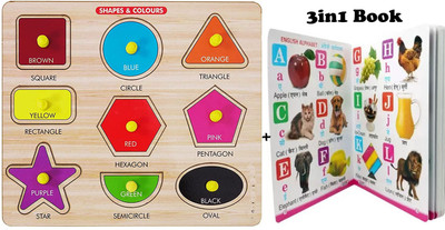 Plus Shine Colors & Geometric Shapes Matching Puzzle Learning & Educational Board+3in1 Book(1 Pieces)