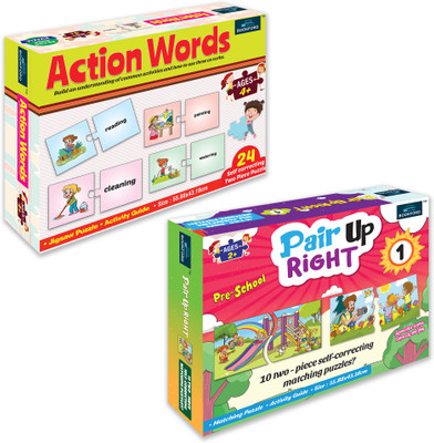 BOOKFORD Exciting Puzzle Combo Set of 2 Jigsaw Puzzle-Action Words & Pair Up Right 1(68 Pieces)