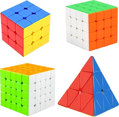 Aapaga High Speed Stickerless Cubes Combo 3x3, 4x4, 5x5 & Pyramid |Kids & Adults rubiks(4 Pieces)