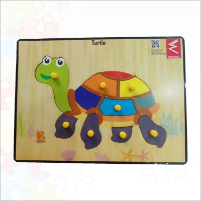 WISSEN Wooden Turtle parts of body peg board Puzzle -12*9 inch(8 Pieces)