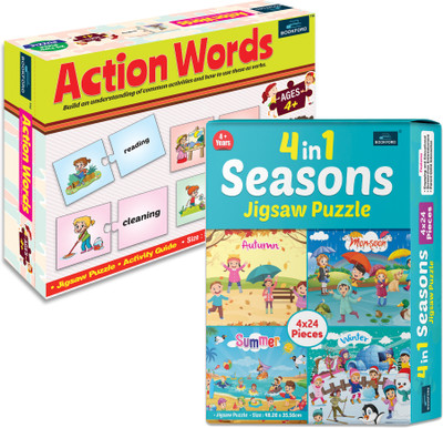 BOOKFORD Action Words & 4 in 1 Seasons – Set of 2(144 Pieces)