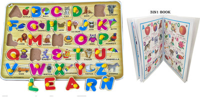 SHALAFI Alphabet Puzzles Montessori Educational Learning ABC Letters Board+3in1 Book(1 Pieces)