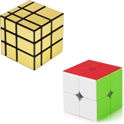 Aapaga High Speed Stickerless Cube Combo Set Of 2X2 And Golden Mirror | Kids and Adults(2 Pieces)