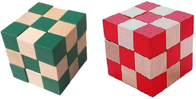V India Wooden Snake Design Brain Puzzle Cube for Kids (Pack of 2) - Multicolor(2 Pieces)