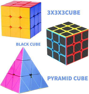 vworld Cube of 3x3x3 and pyramid cube and black neon cube pack of 3 pcs(3 Pieces)
