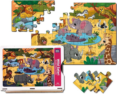 Minileaves Wild Fun and Educational Floor Puzzle in Wooden Box 48 Puzzles 380 x 280 MM(48 Pieces)