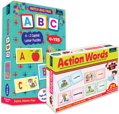 BOOKFORD Exciting Puzzle Combo Set of 2 Jigsaw Puzzle-Action Words & Match & Pair ABC(104 Pieces)