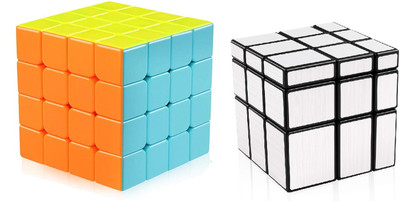D ETERNAL Cube Set of 4x4 & Stickered Silver Mirror Puzzle Cubes Combo Toys Game(2 Pieces)