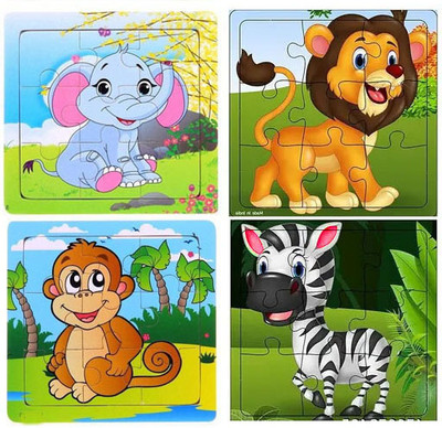 SHALAFI Wooden Animals Shape in Jungle Puzzle Games Paperless Jigsaw Puzzles for Kids(4 Pieces)