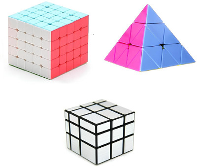littlewish cube combo of 5x5x5x5x5 pyramid and silver mirror cube pack of 3 high speed cube(3 Pieces)