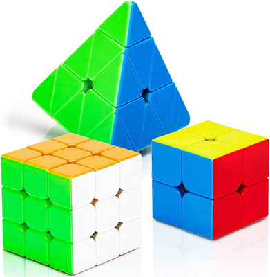 WANQLYN Cube Bundle 2x2x2 3x3x3 Pyramid Stickerless Magic Cube,(4 Pieces)