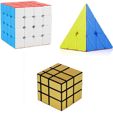 littlewish 4x4x4x4 and tringle pyramid and golld magic cube magnet for kids pack of 3(3 Pieces)